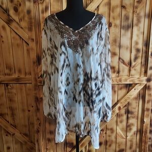Women's Chico's multicolor long sleeve sheer beaded blouse - Size 3 (xl)